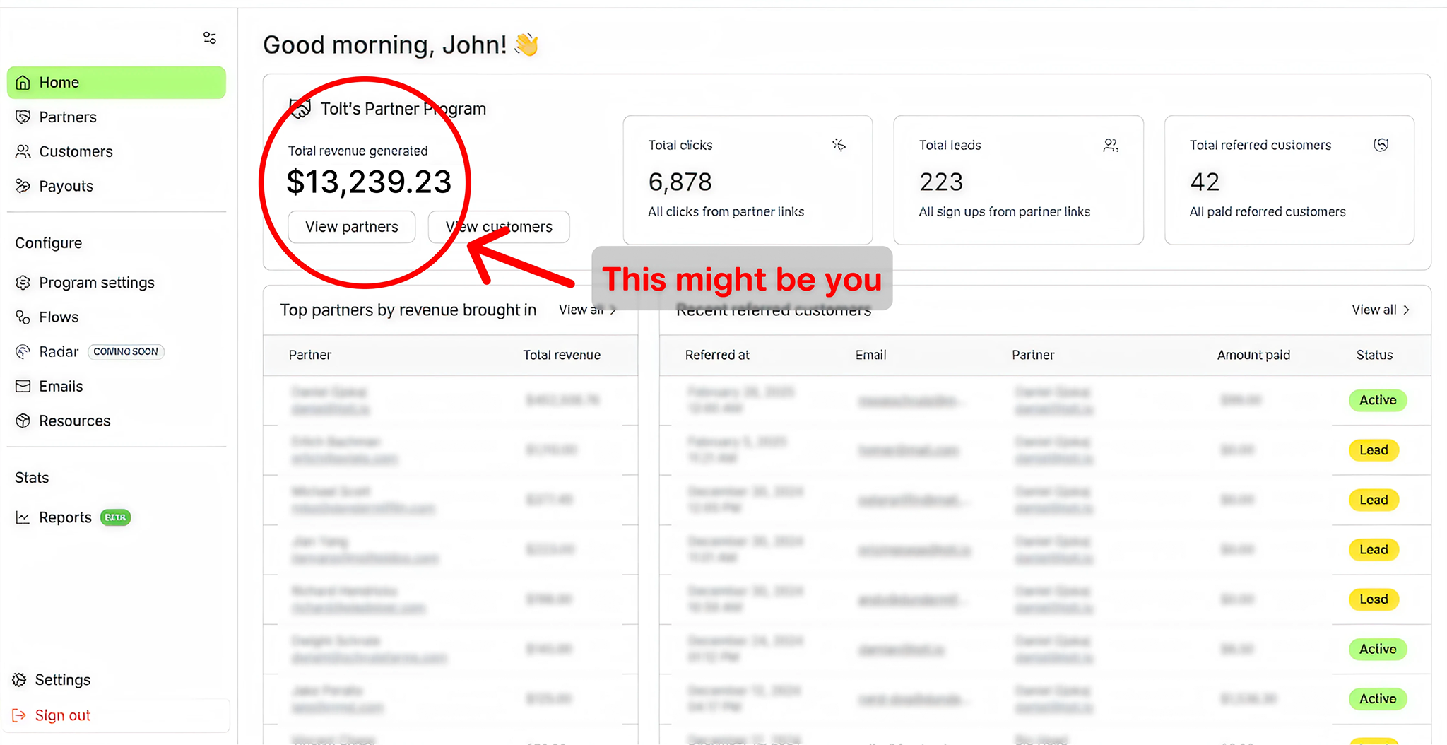 Affiliate dashboard